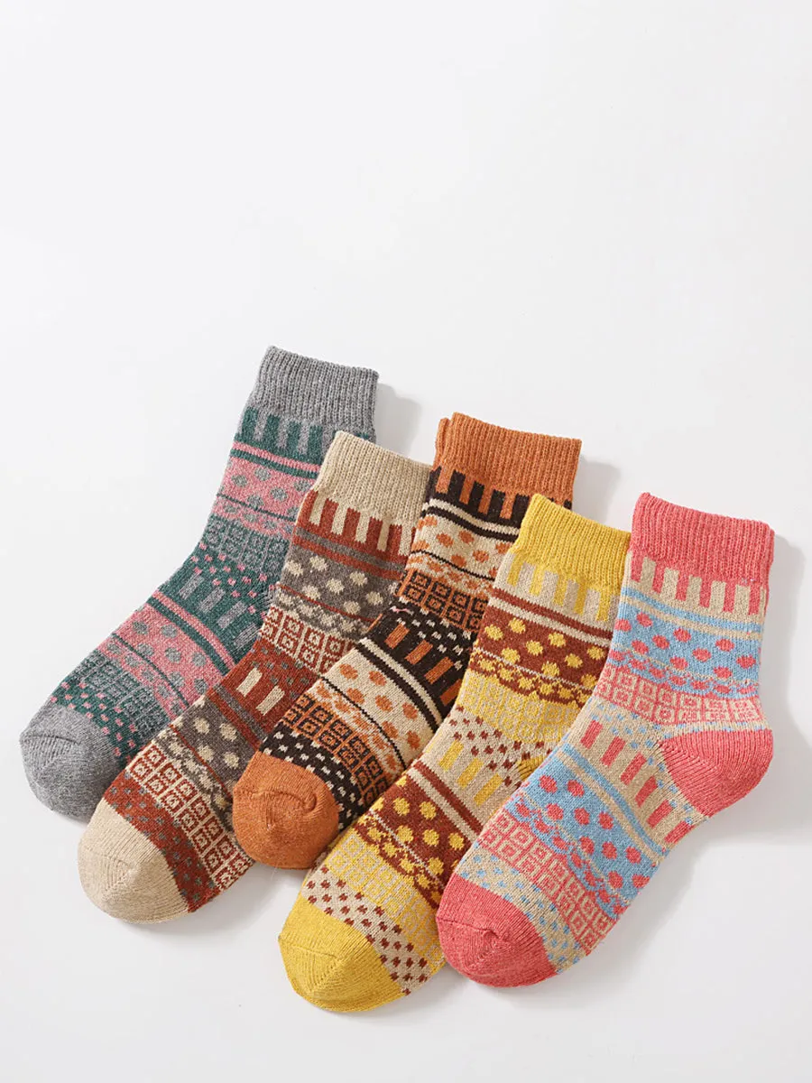 5 Pairs Women Retro Knitted Socks