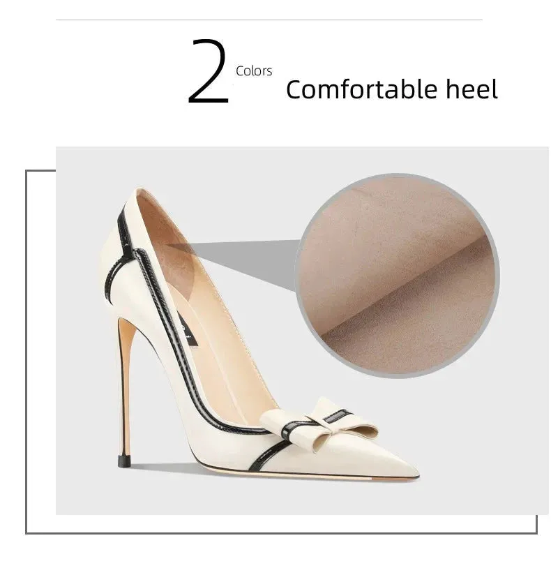 ALHE-27 Women's Mixed color bow High Heels Fashionable Pointed Pumps Comfortable Stiletto Shoes