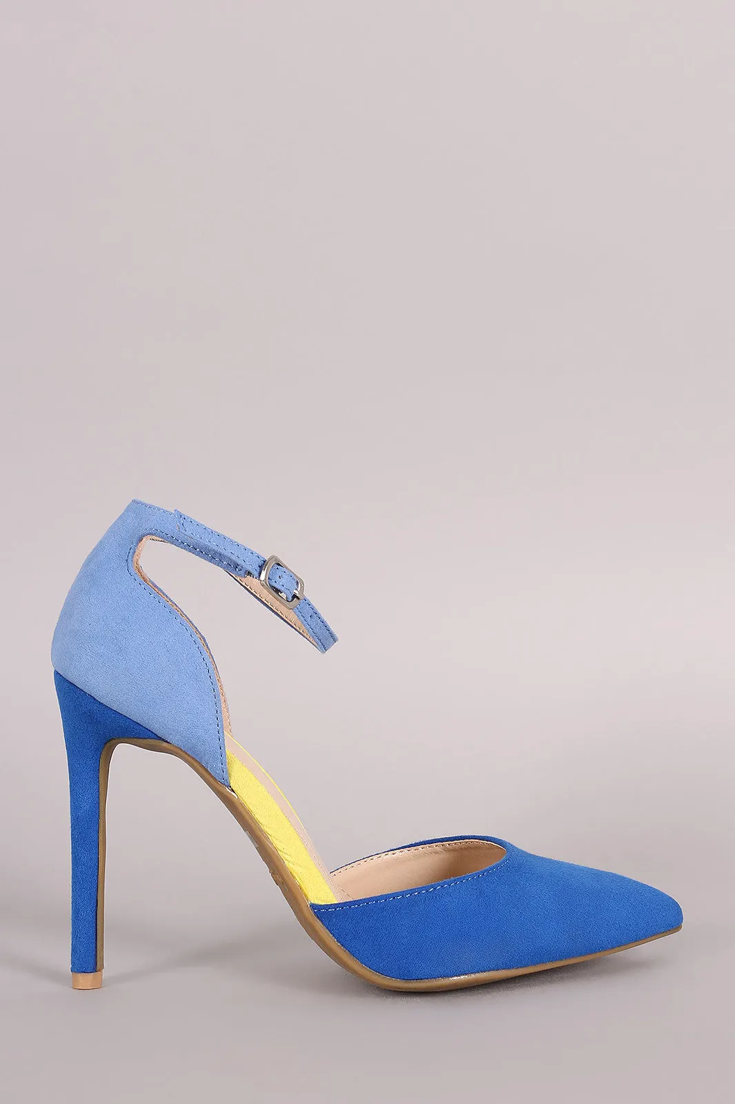 Anne Michelle Colorblock Pointy Toe Ankle Strap Pump