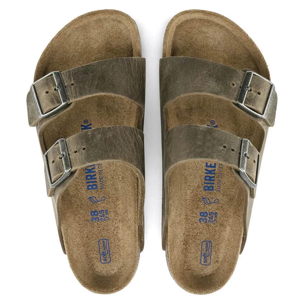 Arizona Soft Footbed in Khaki Oiled Leather Narrow Width by Birkenstock