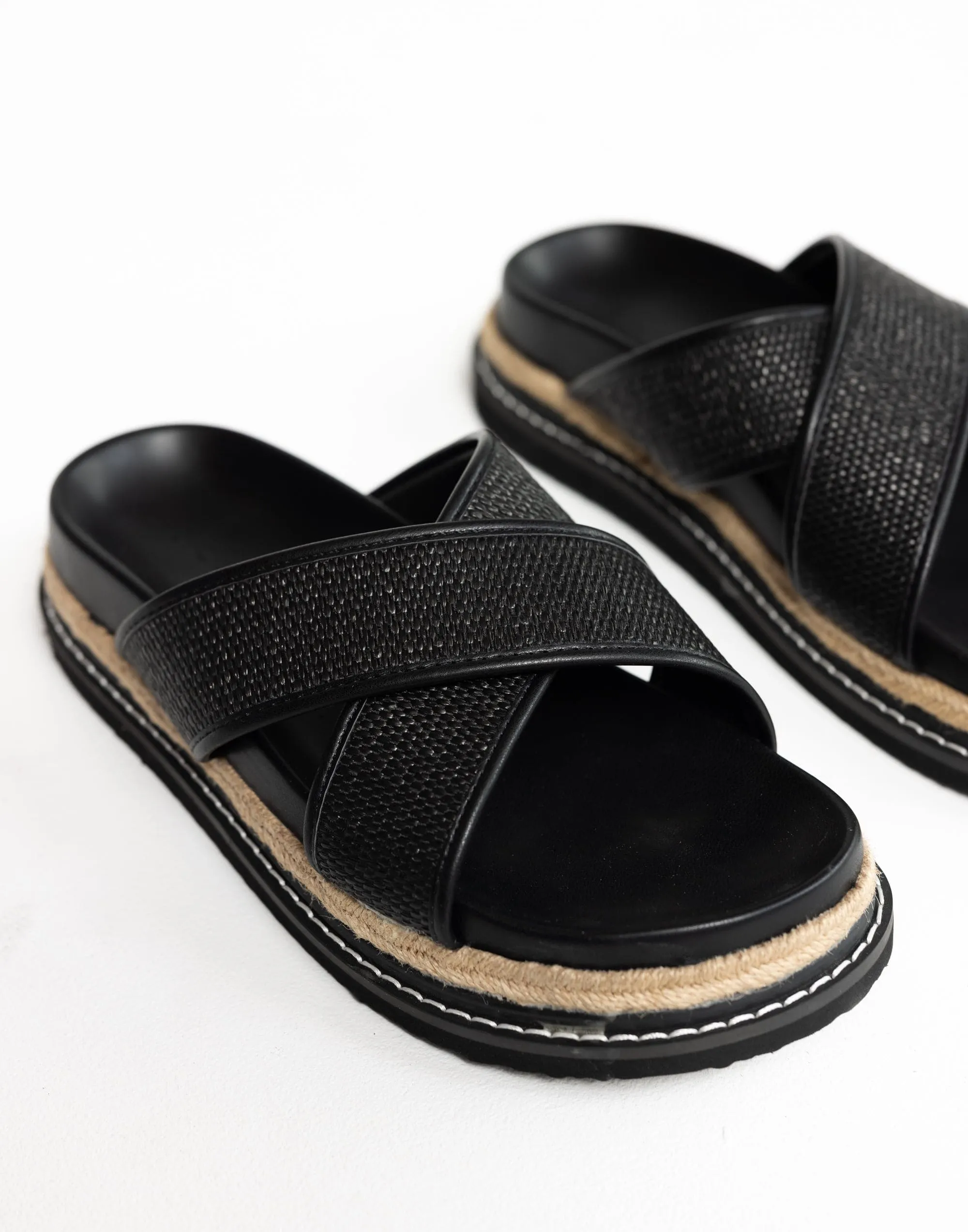 Aysha Slides (Black Raffia) - By Billini