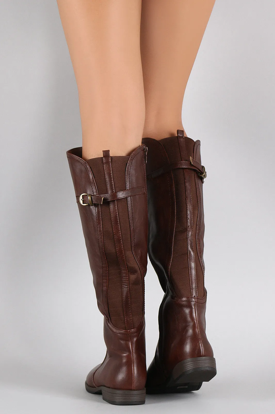 Bamboo Buckled Elastic Gore Riding Knee High Boots