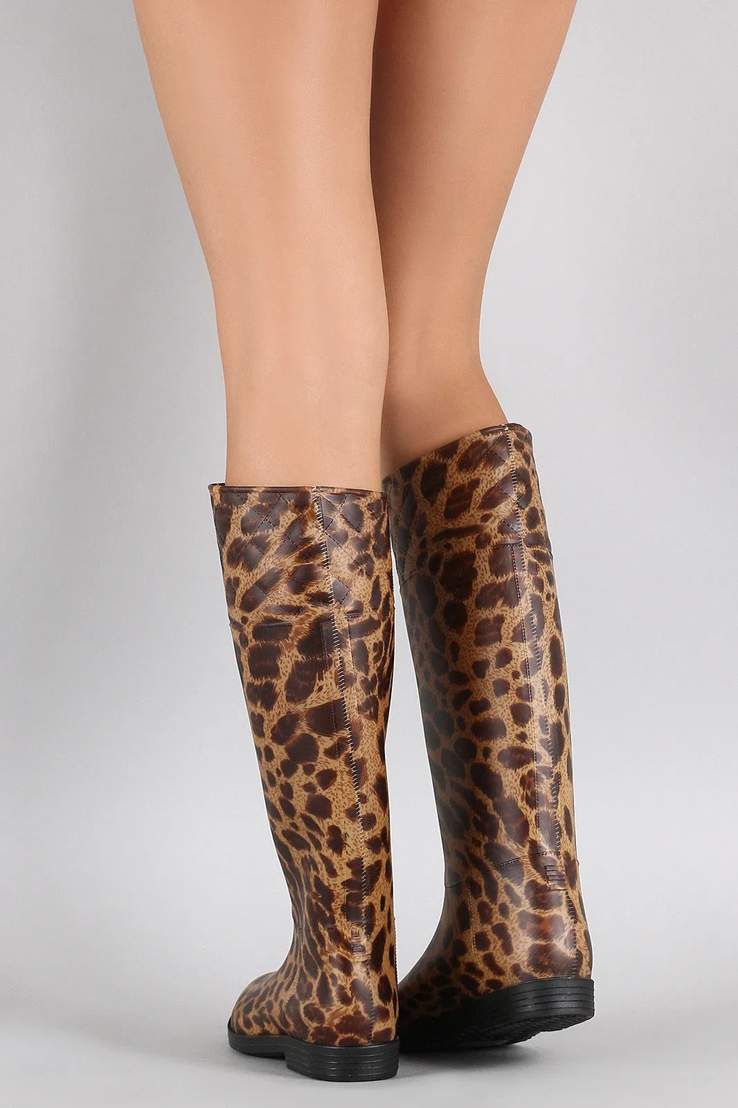 Bamboo Leopard Embossed Quilted Pattern Jelly Rain Boots