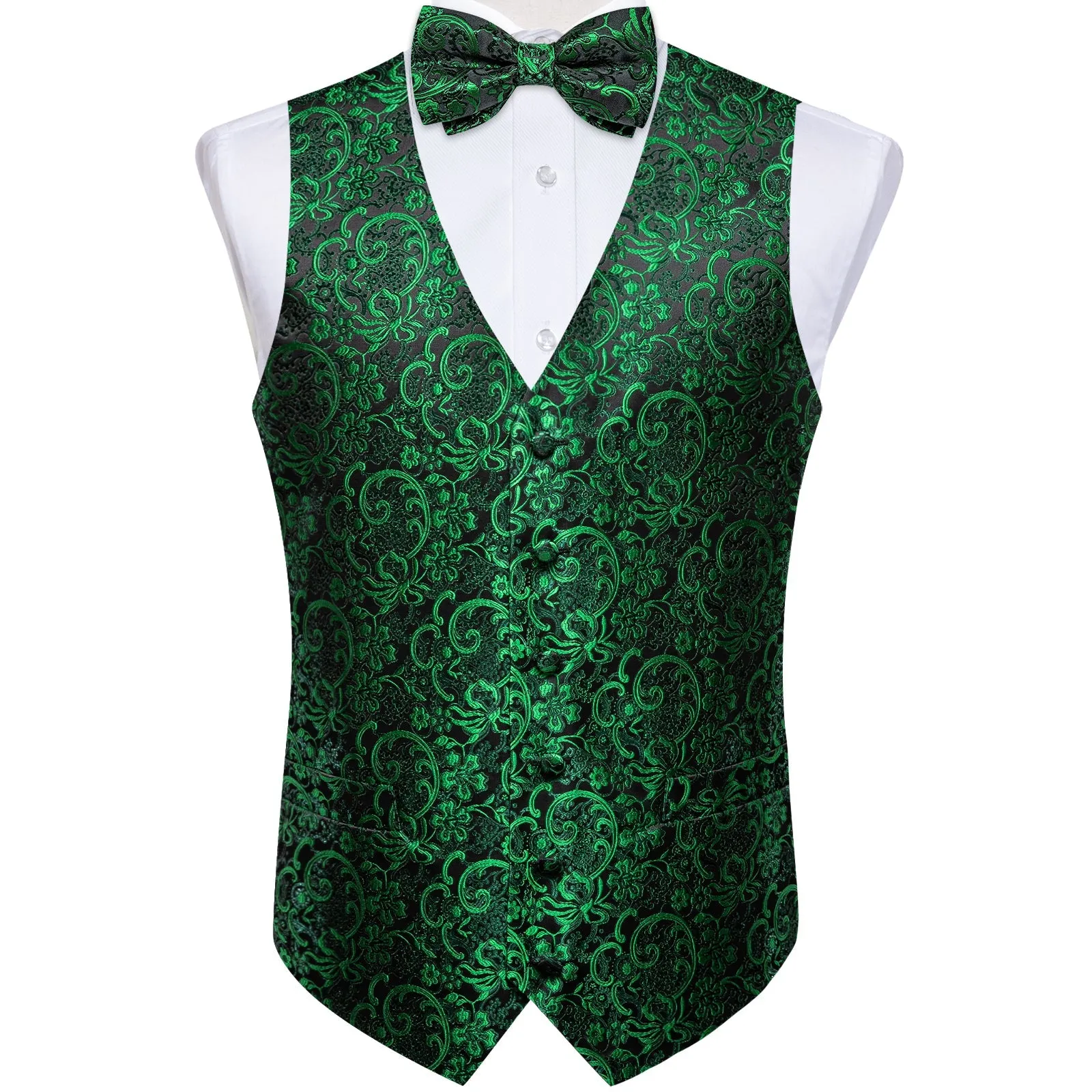 Black Green Vest for Men Floral Men's Vest Bow Tie Set