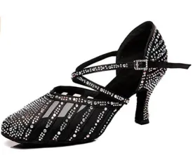 Black Rhinestone Closed Toe Dance Shoes Smooth Ballroom Shoes