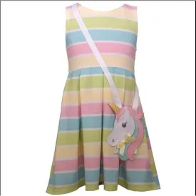 BONNIE JEAN BABY, Multi-Color Striped Dress, Unicorn Details, Size 2T, NWT, $35