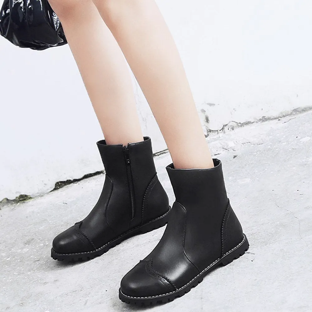 Brogue Zip Up Winter Warm Ankle Boots