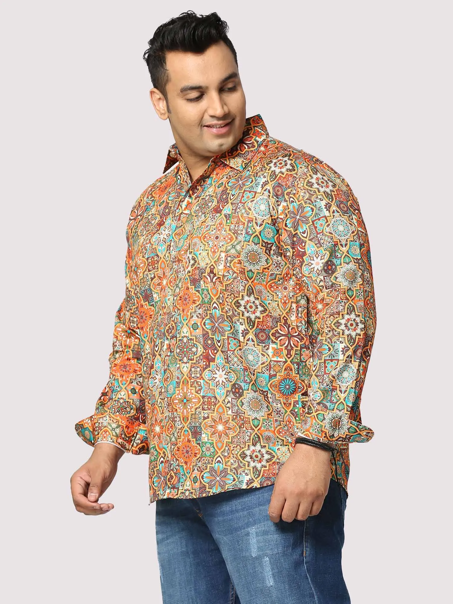 Caramel Mosaic Digital Printed Full Sleeve Men's Plus Size