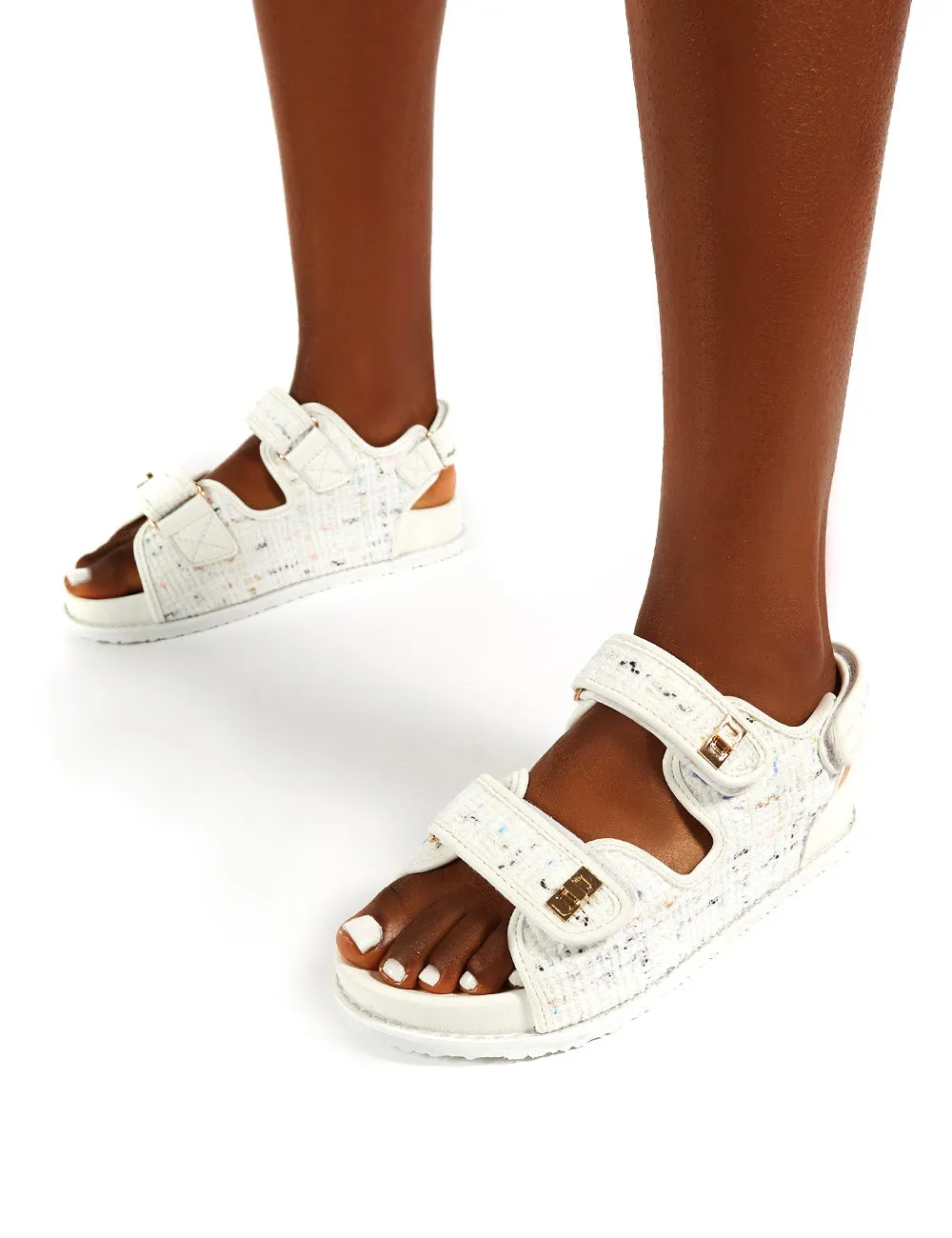 Carmen White Multi Buckle Strap Flat Sandals