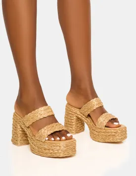 Cassidy Natural Double Strap Jute Platform Block Heel