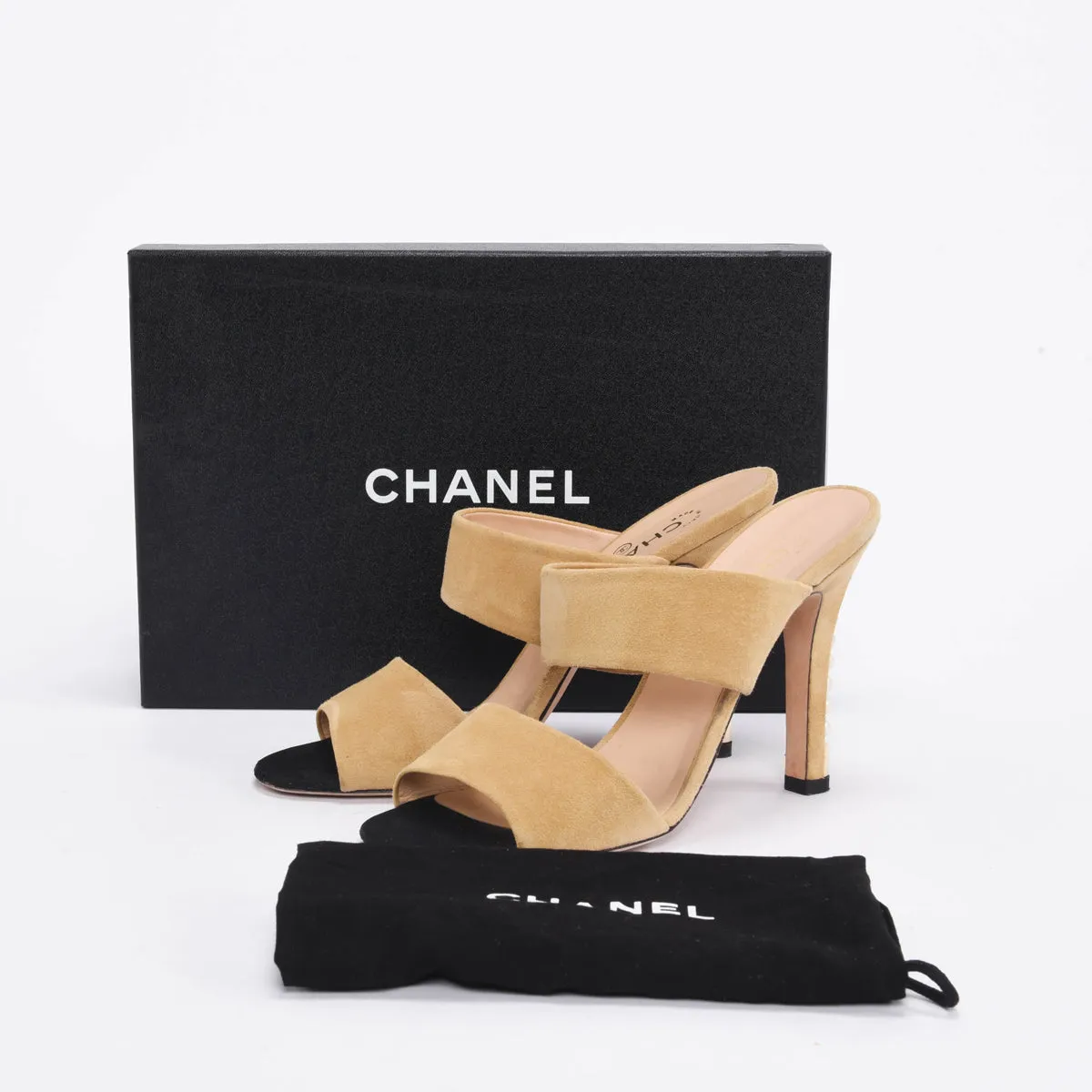 Chanel Beige Goatskin Suede Pearl Heel Sandals 40.5