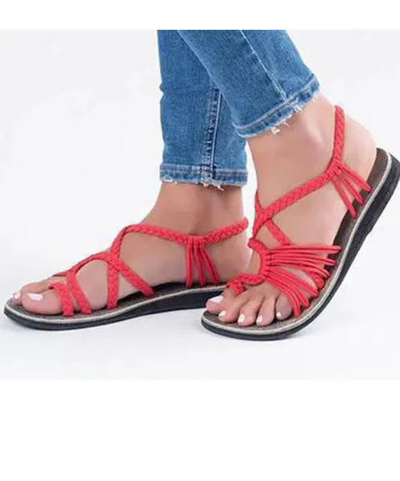 Cross Strap Black Flat Sandals Knit Fabric Hollow Out Walking Sandals