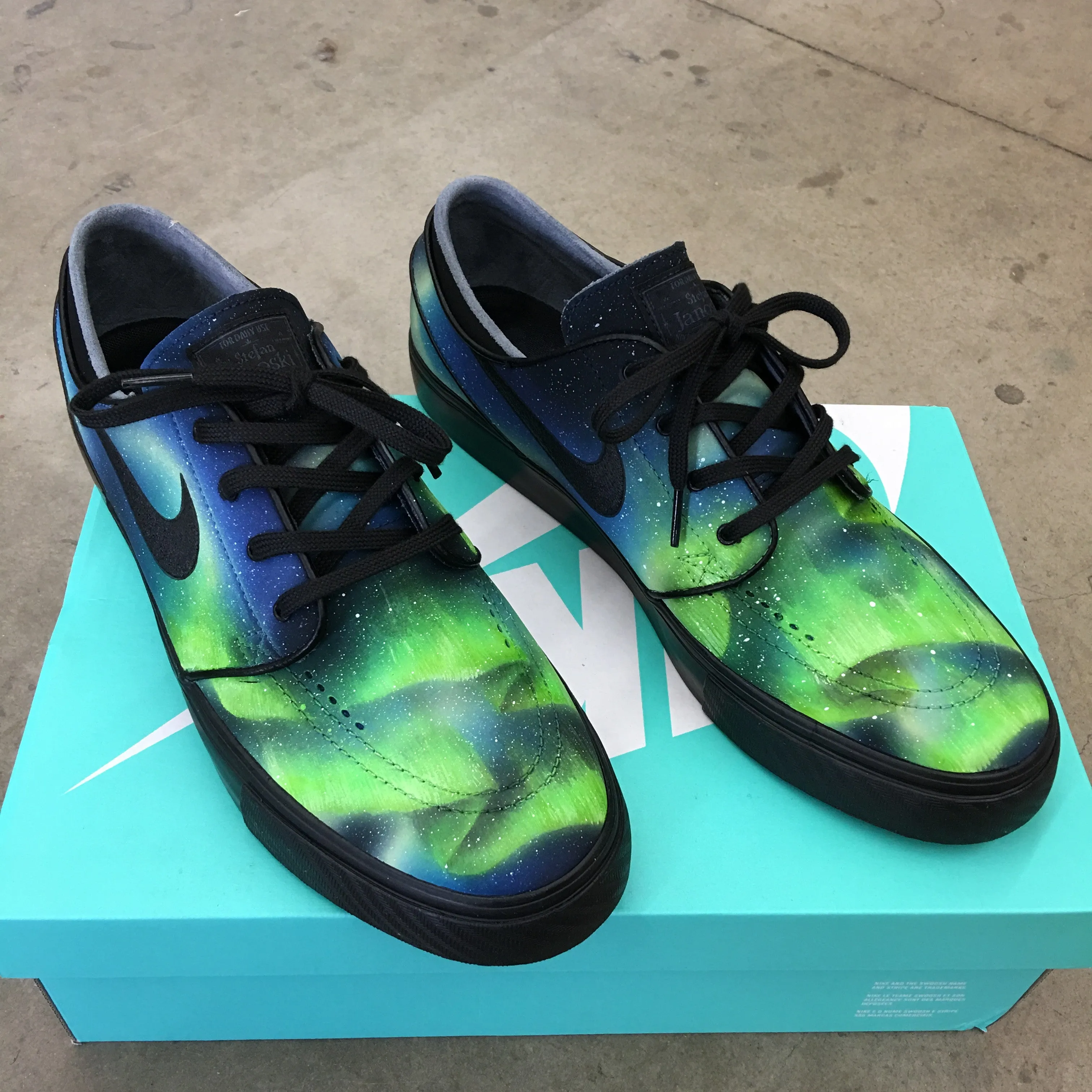 Custom Painted Nike SB Northern Lights Stefan Janoski Skate Shoes - Aurora Borealis