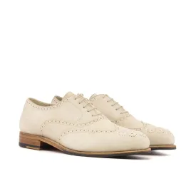 DapperFam Aeron in Ivory Men's Italian Suede Full Brogue