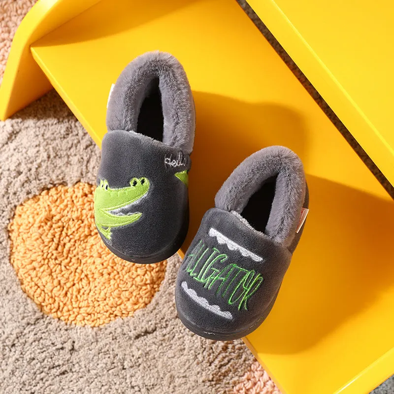 DEANWANGKT Boys and Girls Bag Heel Cartoon Fox Baby Fur Non Slip Cotton Slippers Winter Warm Children's Home Cotton Shoes