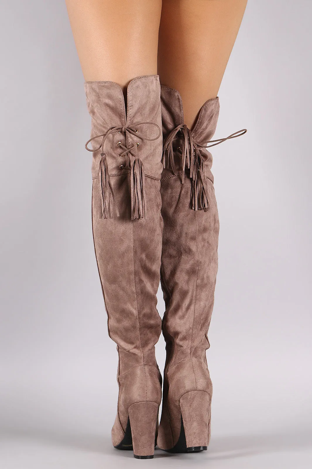 Delsa - Suede Back Tassel Lace Up Chunky Heeled Boots