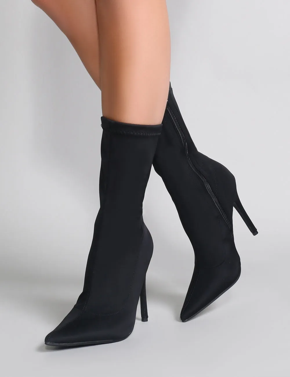 Direct Pointy Sock Boots in Black Stretch