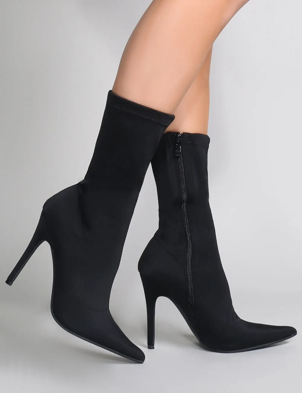 Direct Pointy Sock Boots in Black Stretch