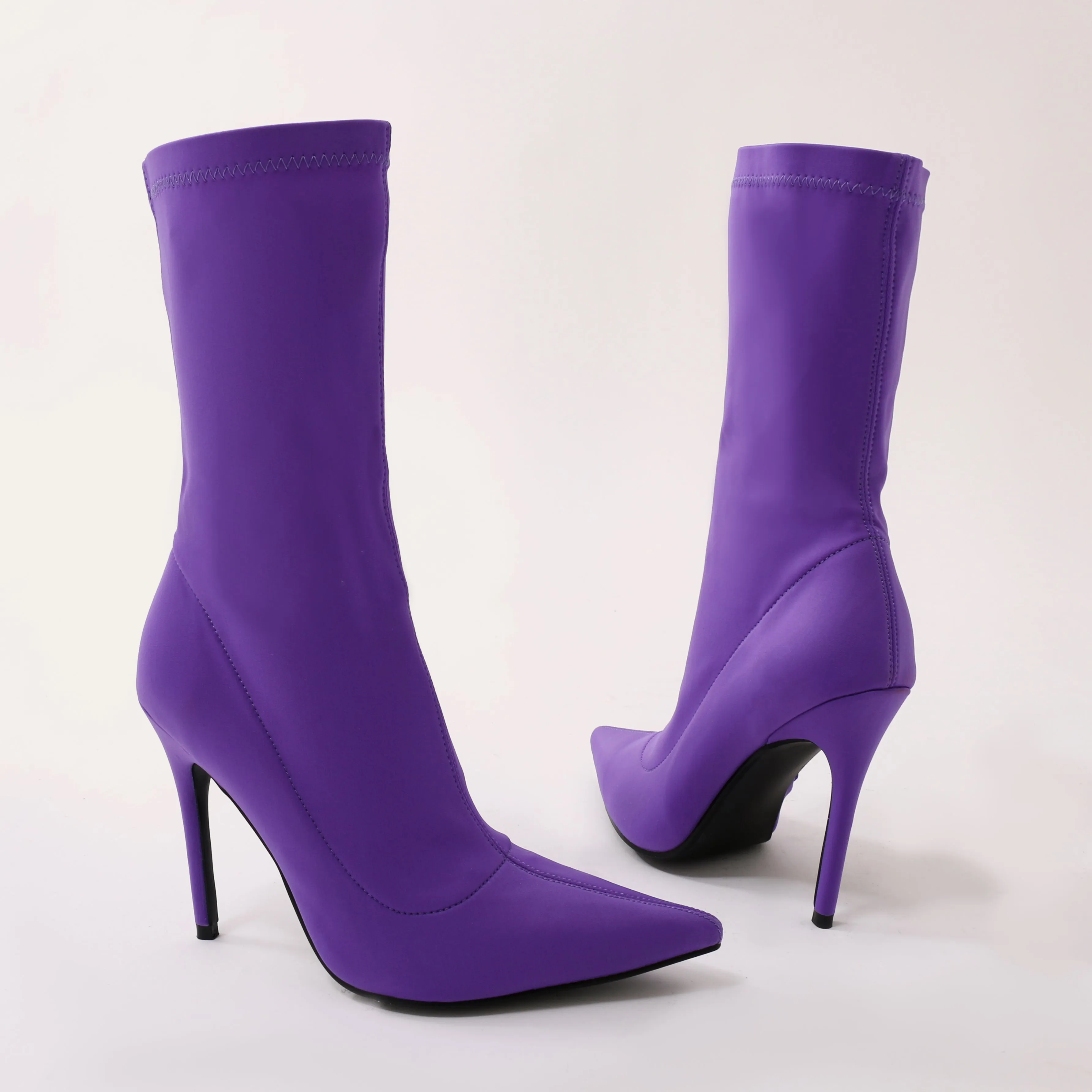 Direct Pointy Sock Boots in Purple Stretch