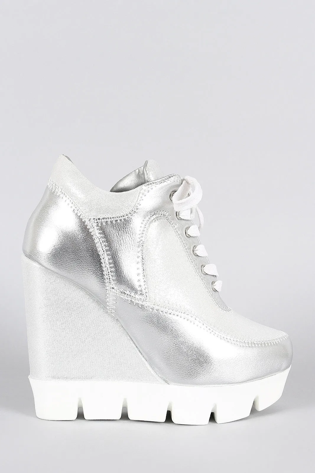 Dollhouse Metallic Lug Sole High Top Wedge Sneaker