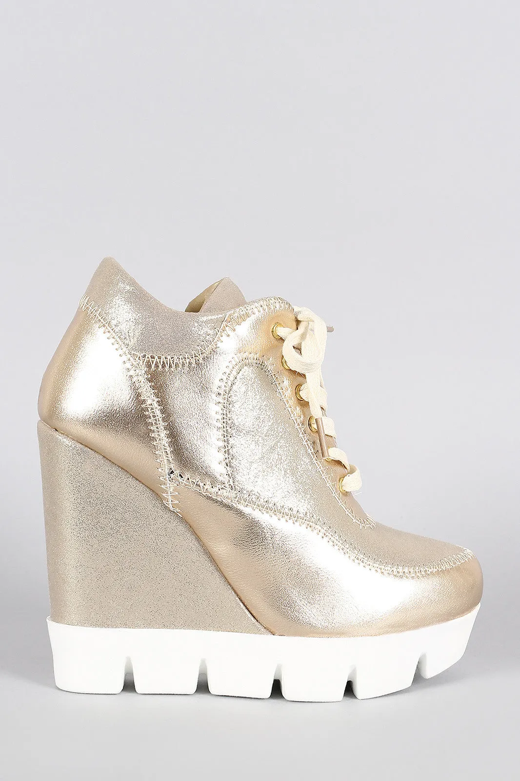 Dollhouse Metallic Lug Sole High Top Wedge Sneaker