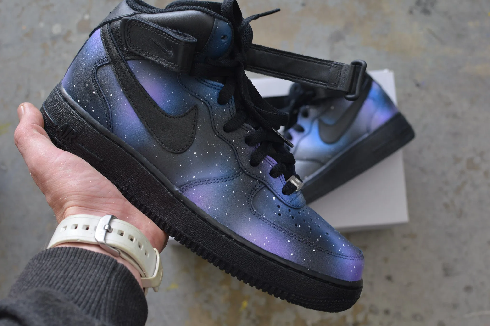 Custom Hand-Painted Galaxy Nike Air Force 1 Mid Sneakers