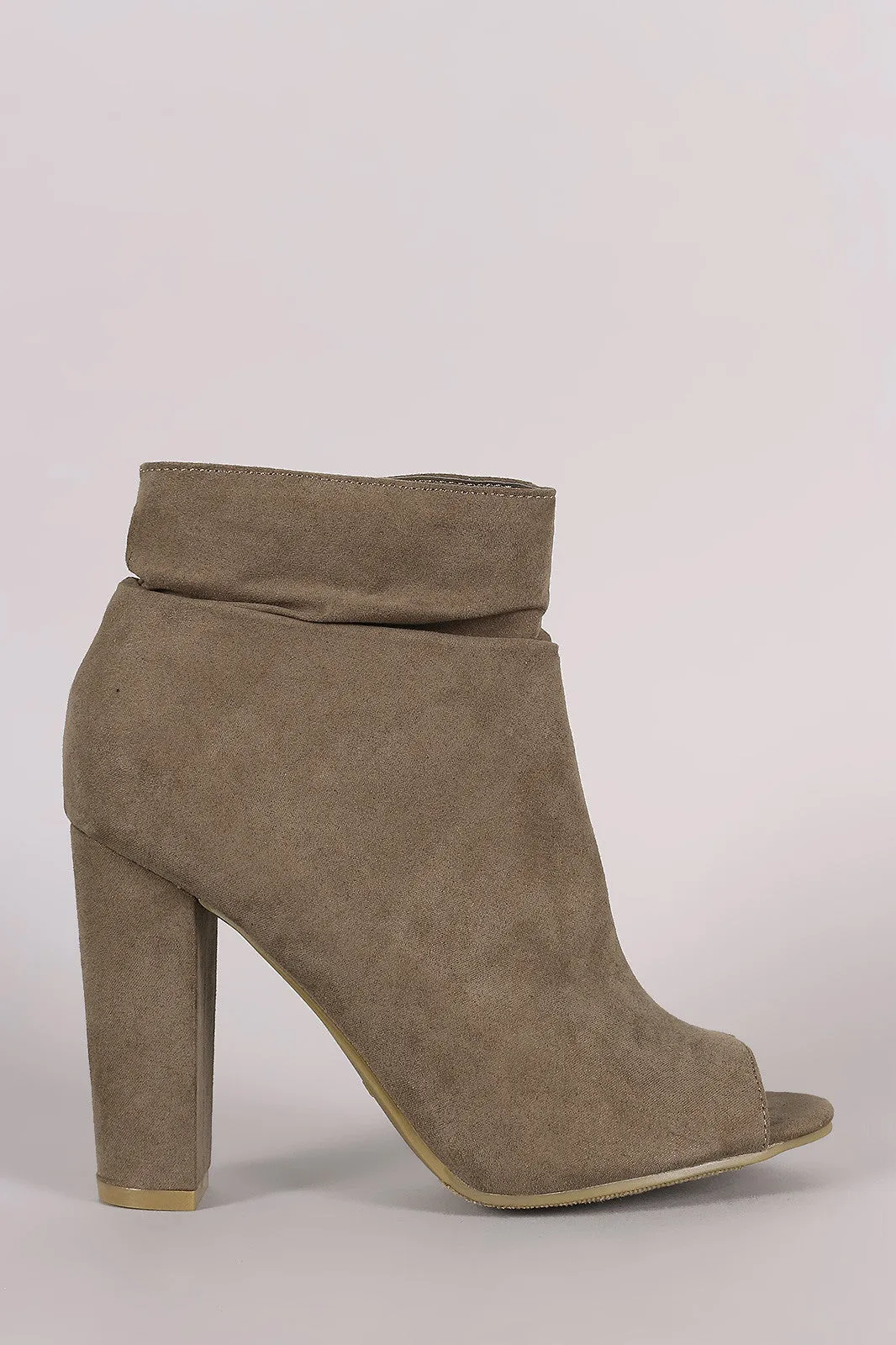 Jay - Suede Slouchy Peep Toe Chunky Heeled Ankle Boots