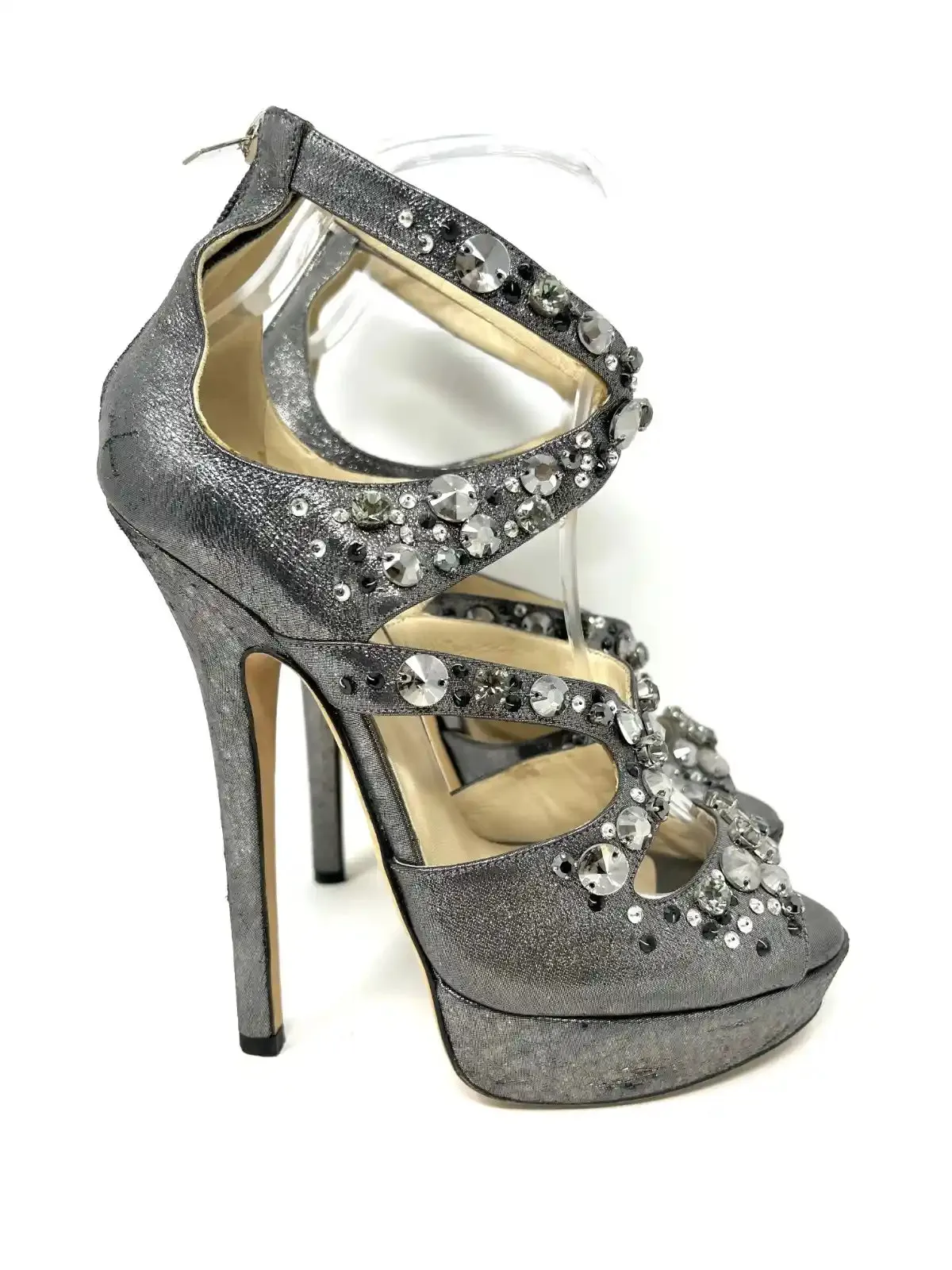 Jimmy Choo Zafira Anthracite Platform Heels Sandals 38.5 UK 5.5