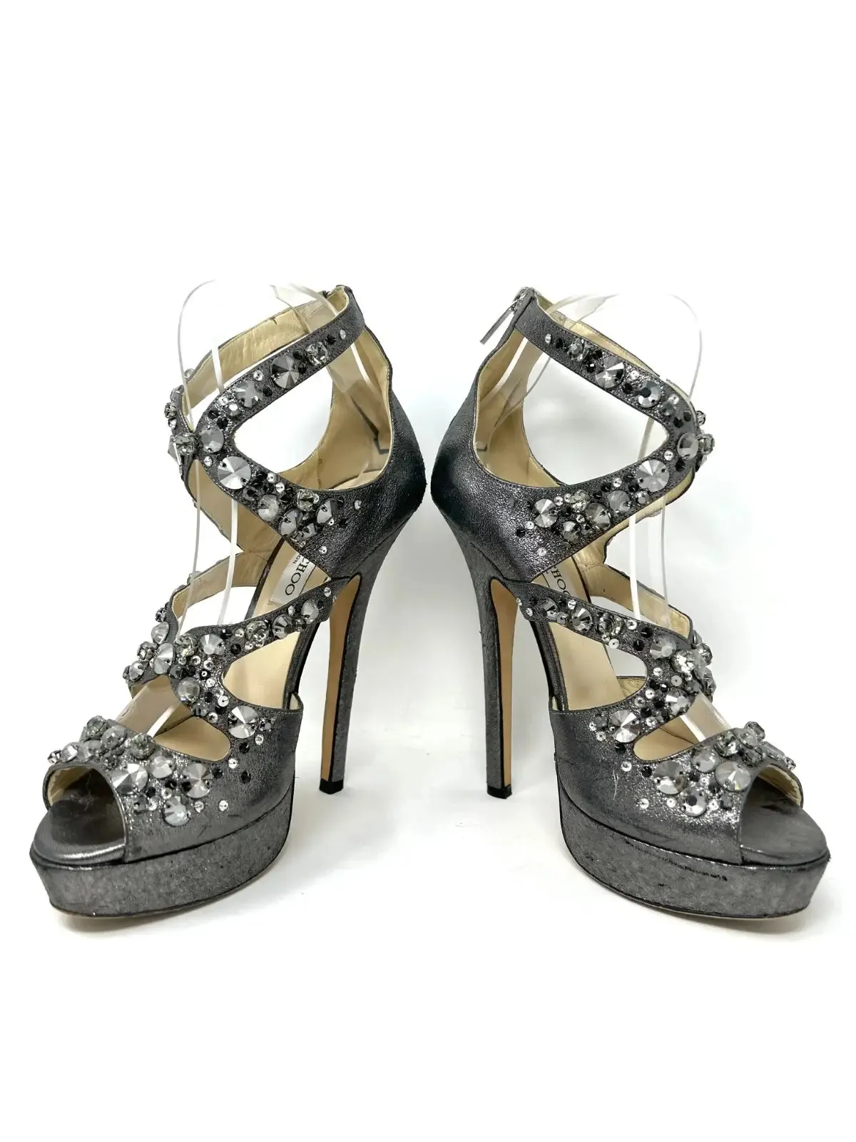 Jimmy Choo Zafira Anthracite Platform Heels Sandals 38.5 UK 5.5