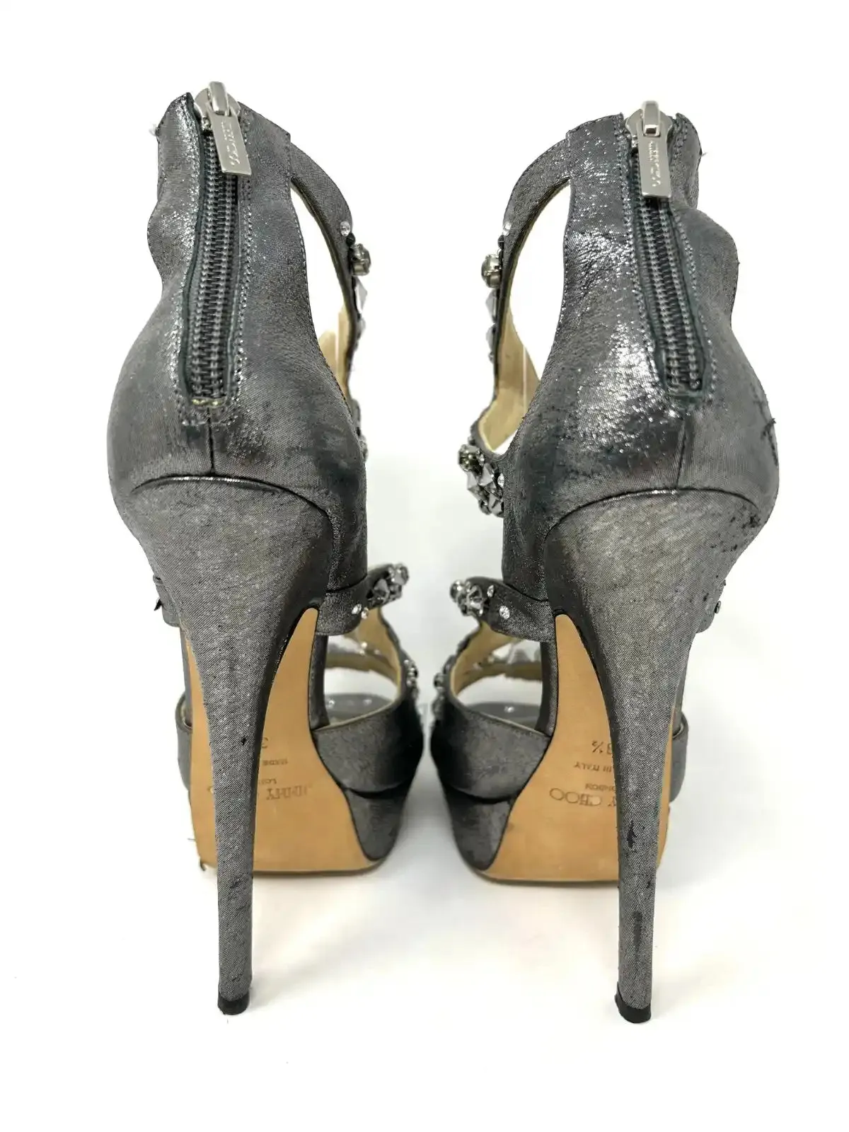 Jimmy Choo Zafira Anthracite Platform Heels Sandals 38.5 UK 5.5