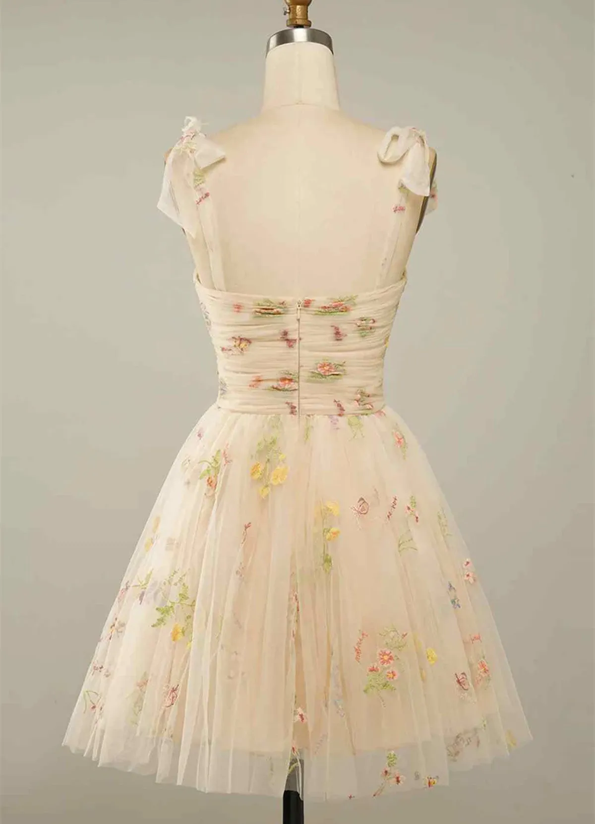 Lovely Light Champagne Floral Tulle Homecoming Dress, Short Prom Dress