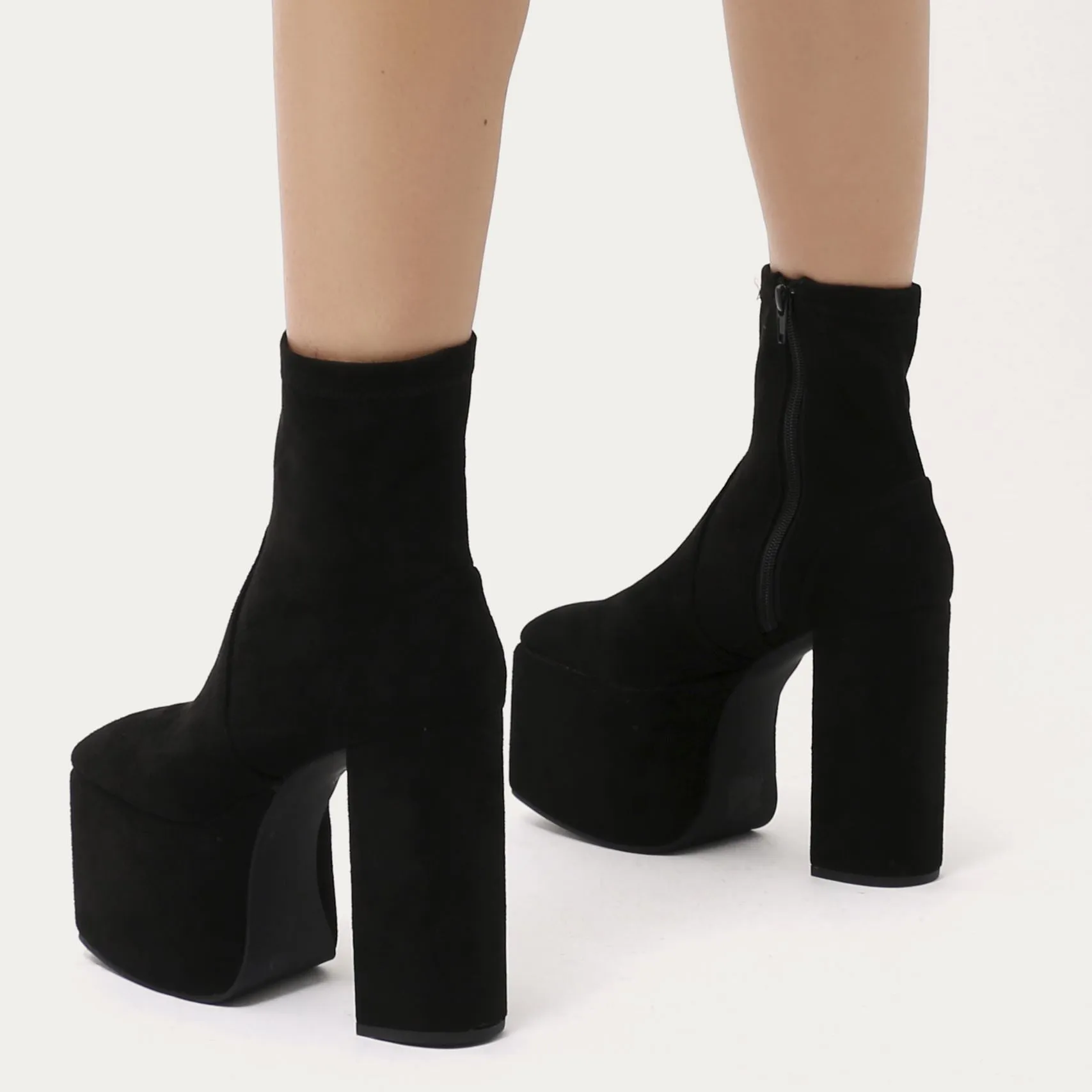 Mayhem Extreme Platform Ankle Boots in Black Faux Suede