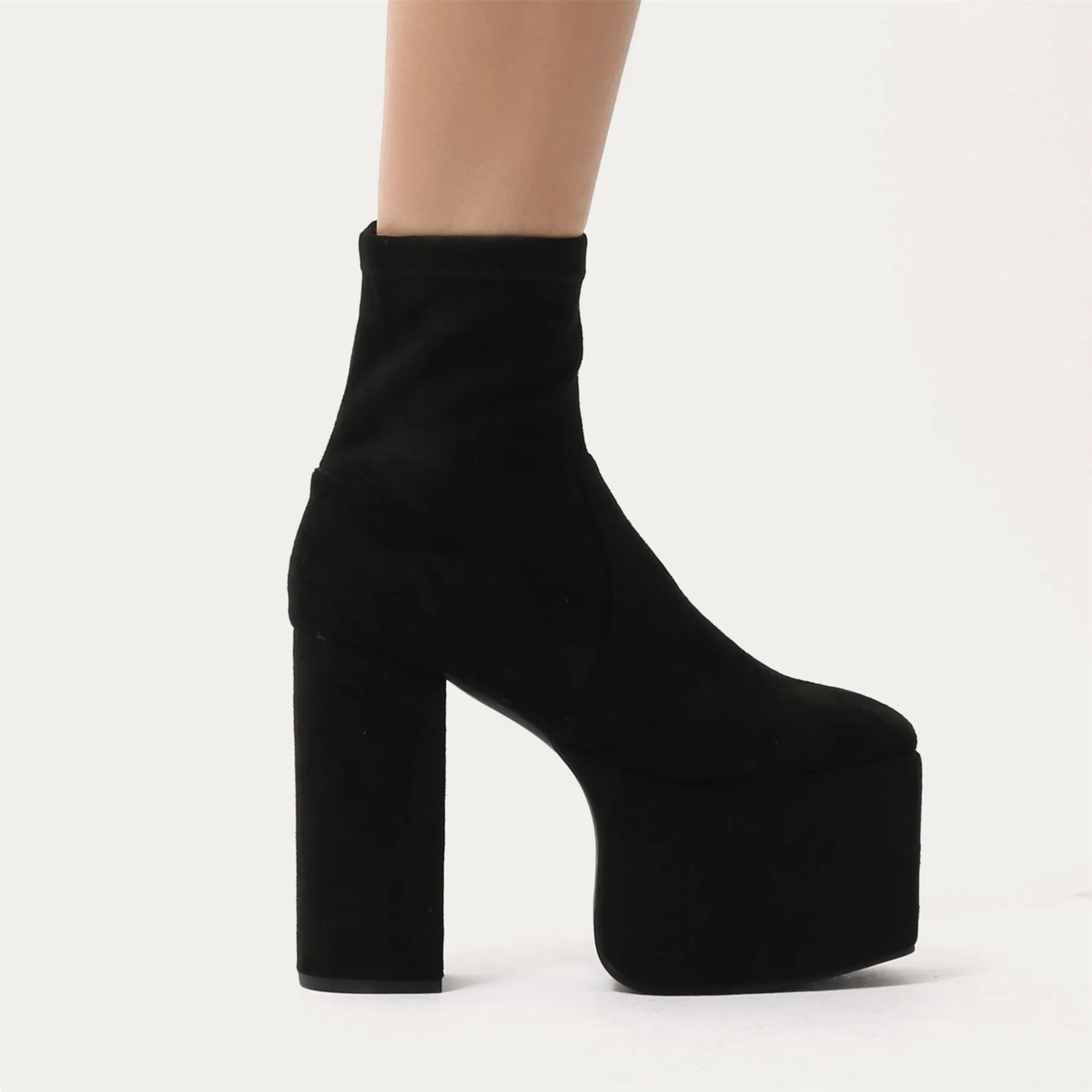 Mayhem Extreme Platform Ankle Boots in Black Faux Suede