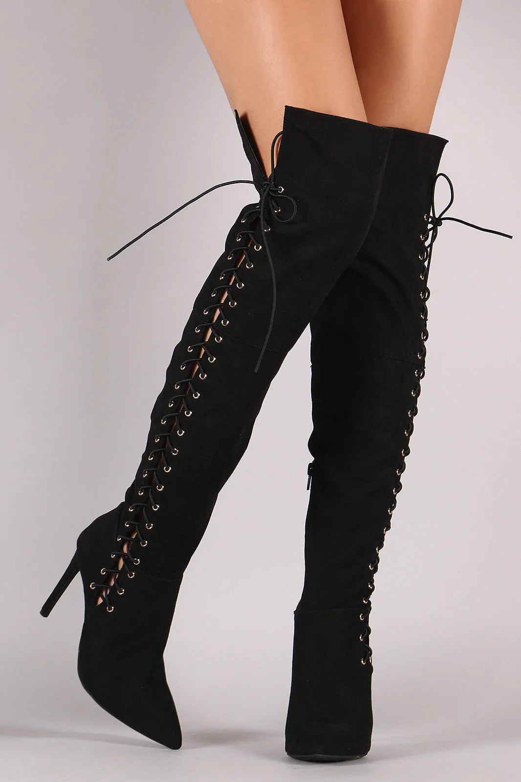 Nollie - Corset Lace Up Stiletto Boots