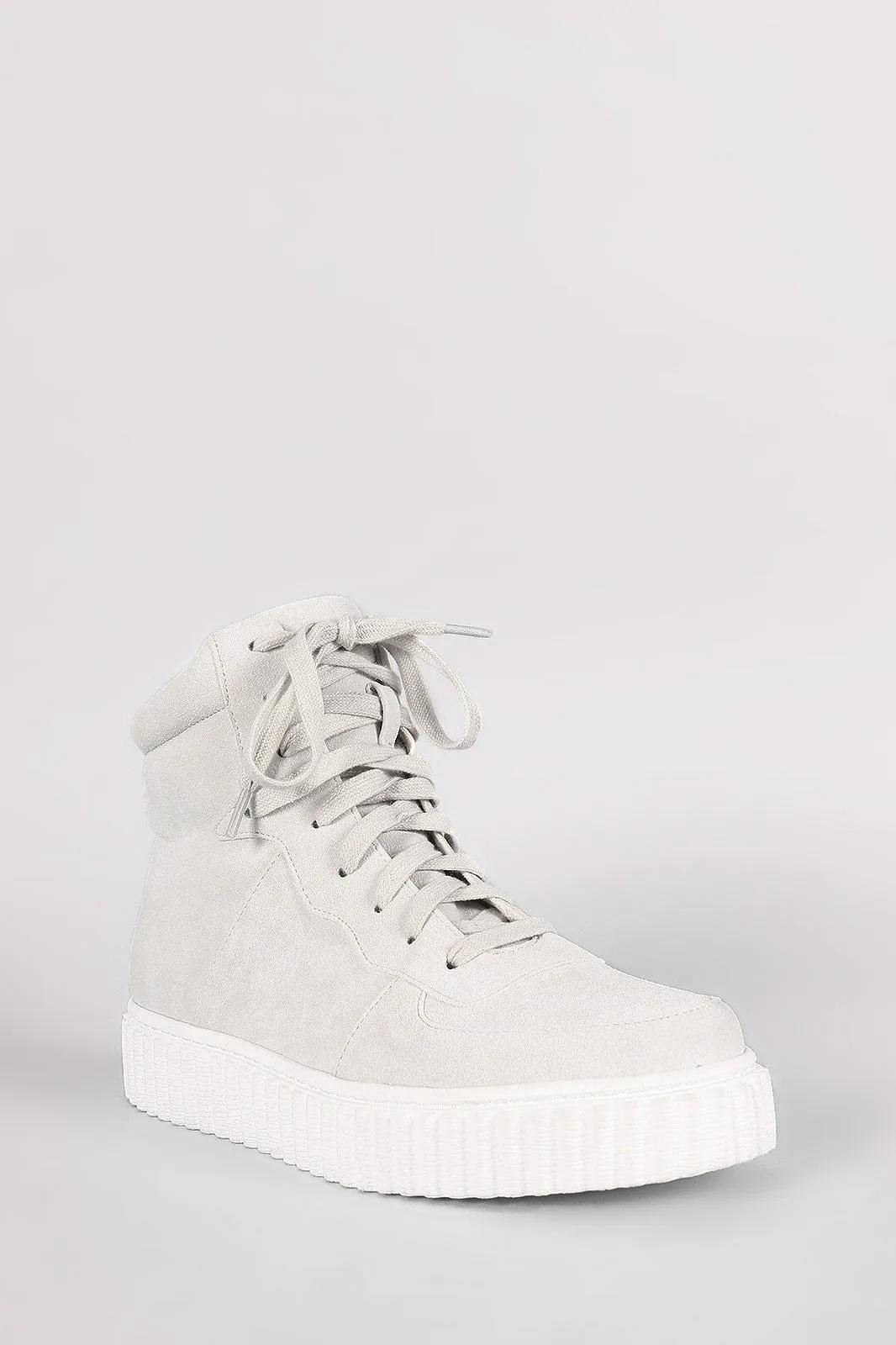 Nubuck Round Toe Lace Up High Top Creeper Sneaker