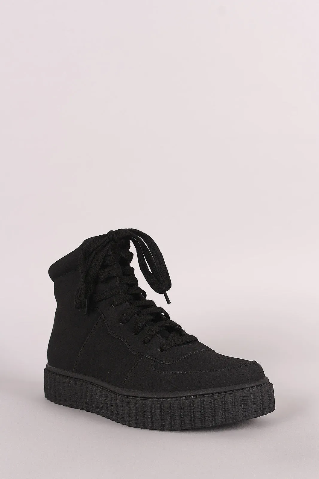 Nubuck Round Toe Lace Up High Top Creeper Sneaker