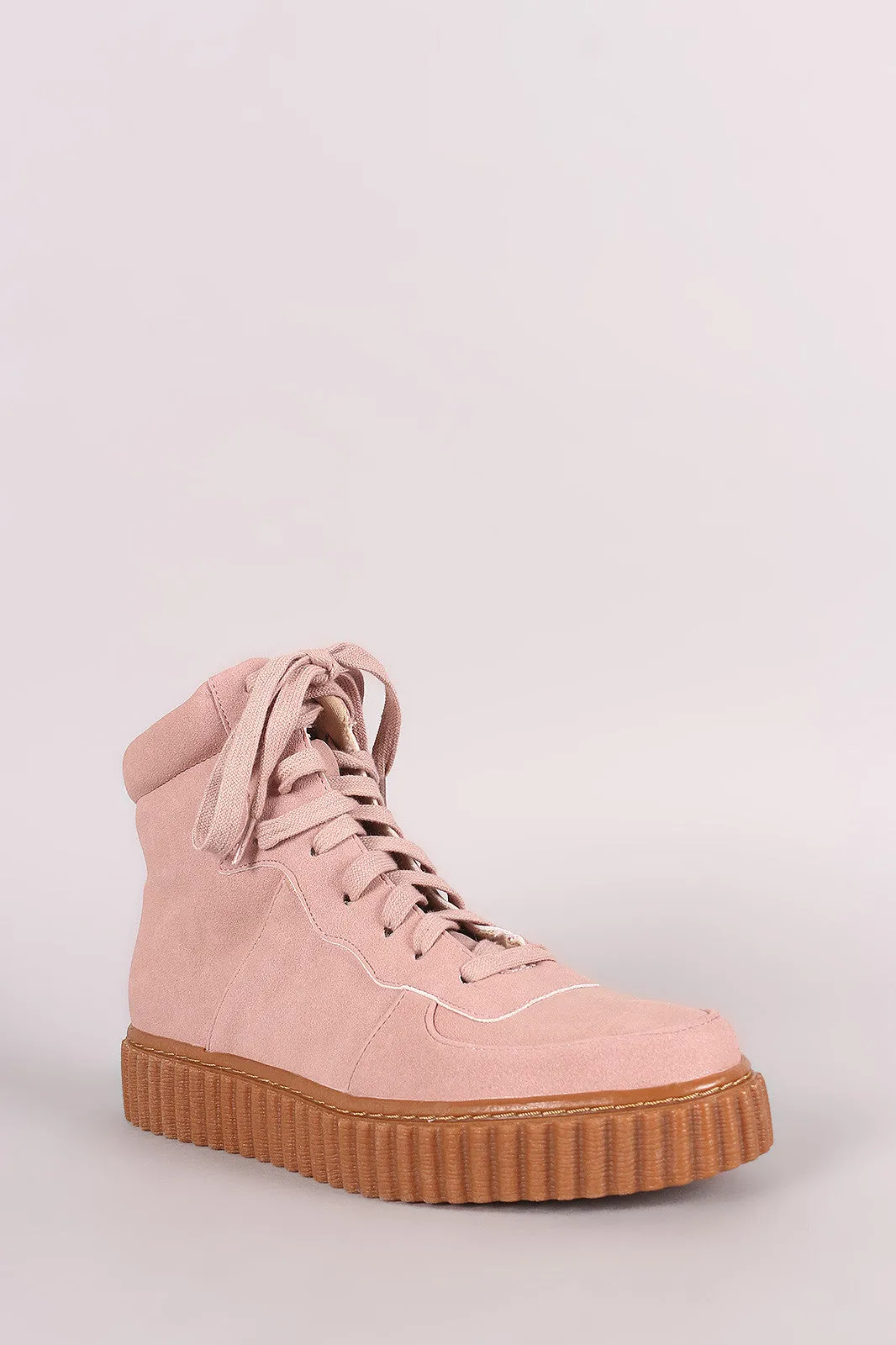 Nubuck Round Toe Lace Up High Top Creeper Sneaker