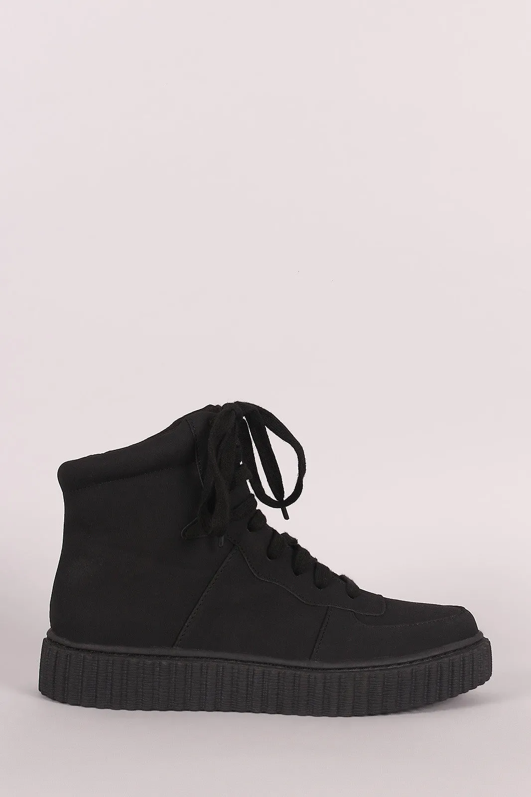 Nubuck Round Toe Lace Up High Top Creeper Sneaker