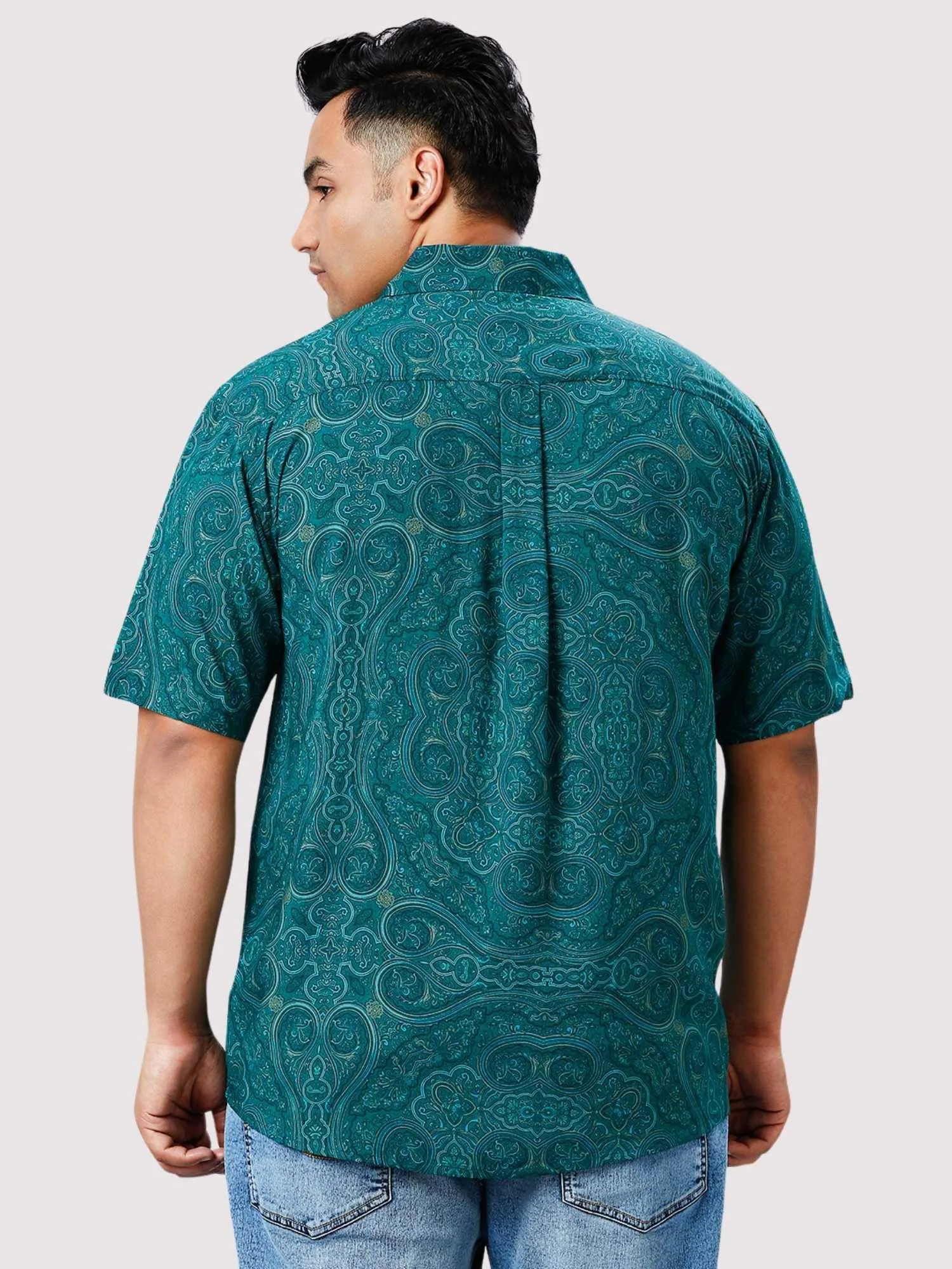 Persian Green Digital Printed Half Sleeve Shirt Men's Plus Size