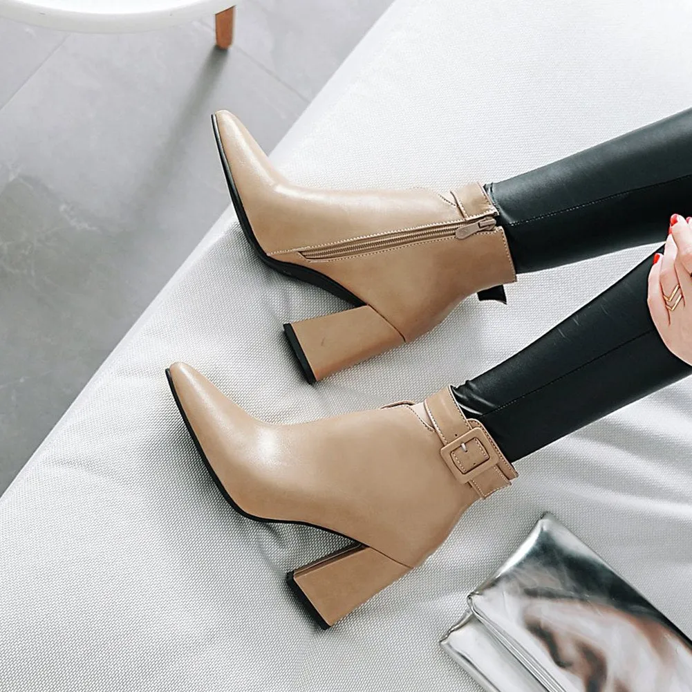 Pointed Toe Buckle Strap High Heels  Ankle Boots