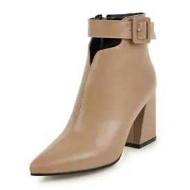 Pointed Toe Buckle Strap High Heels  Ankle Boots