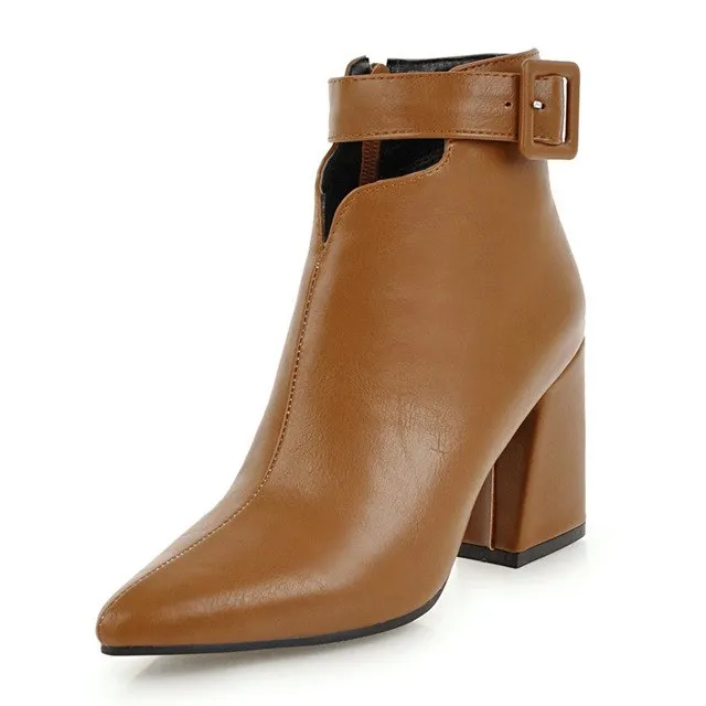 Pointed Toe Buckle Strap High Heels  Ankle Boots