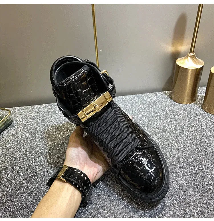 Red Embossed Crocodile High Top Sneakers/Leather Designer Boots Shoes