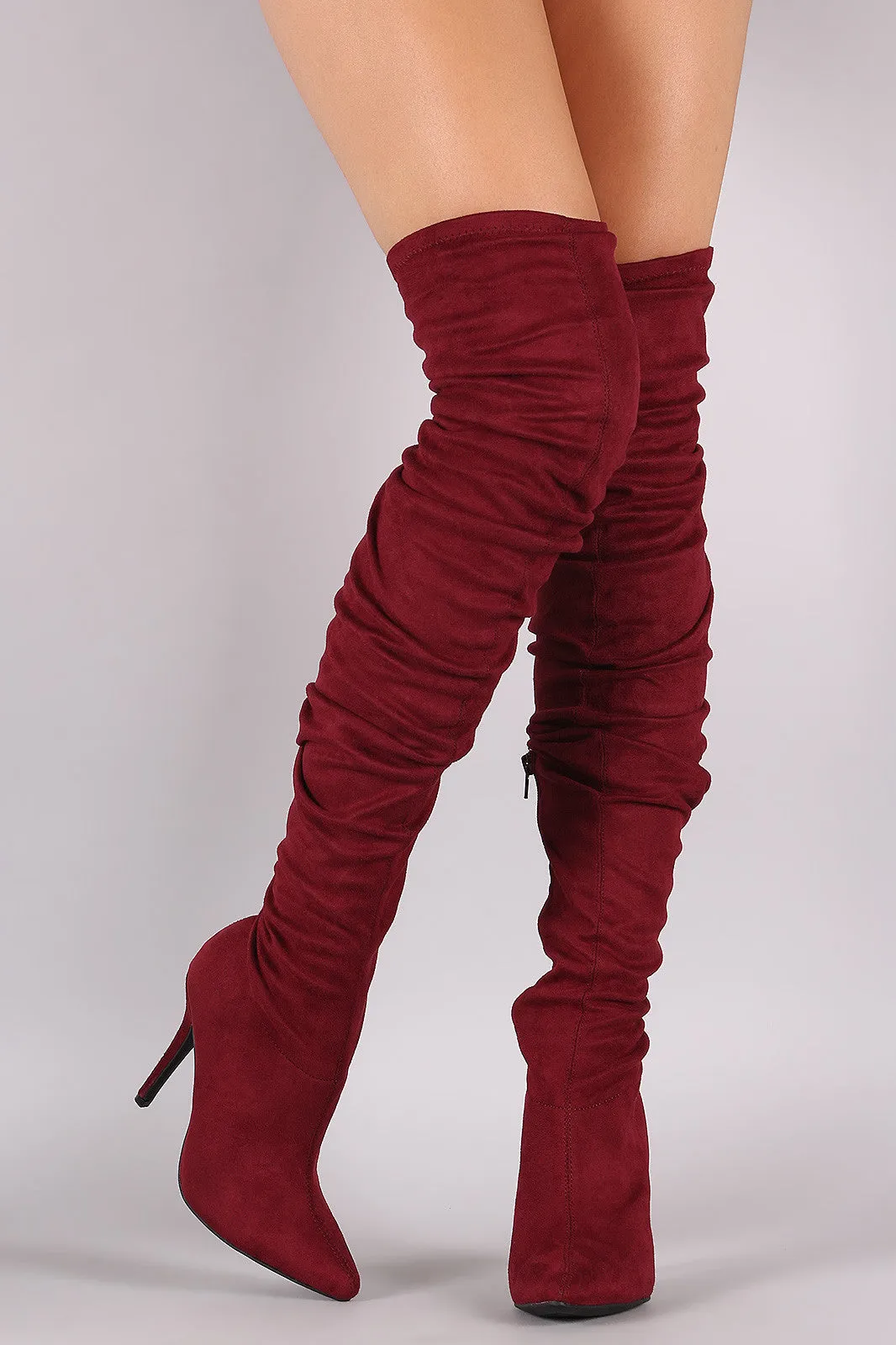 Rina - Suede Slouchy Pointy Toe Stiletto Boots