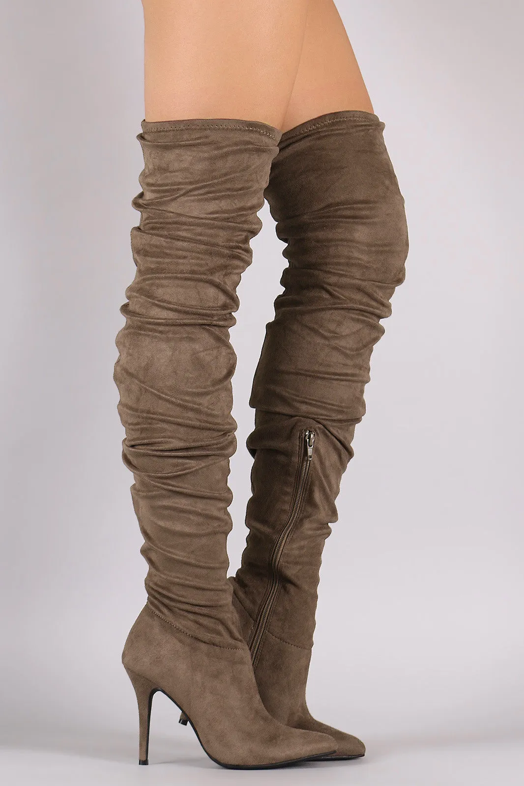 Rina - Suede Slouchy Pointy Toe Stiletto Boots