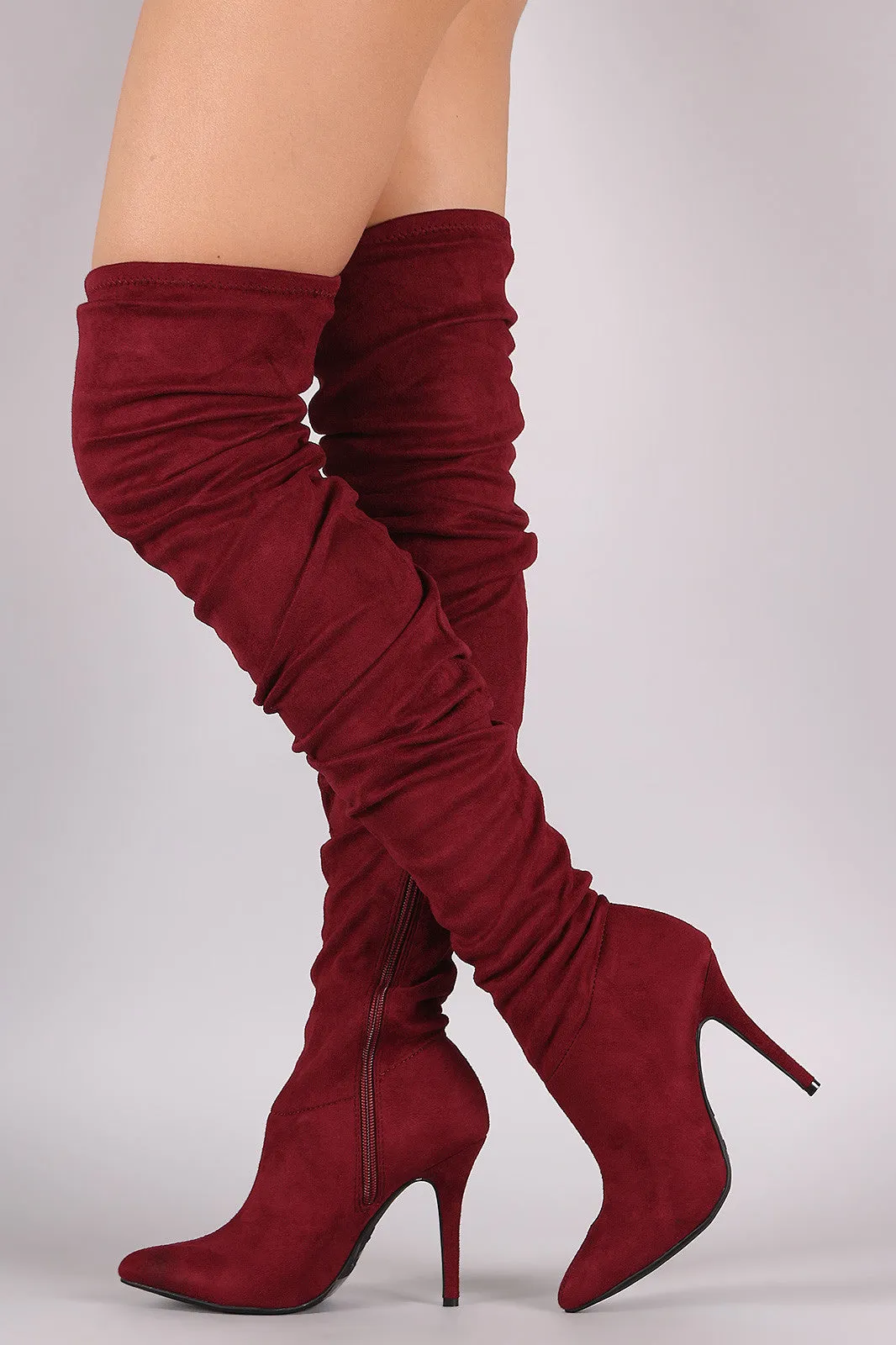 Rina - Suede Slouchy Pointy Toe Stiletto Boots