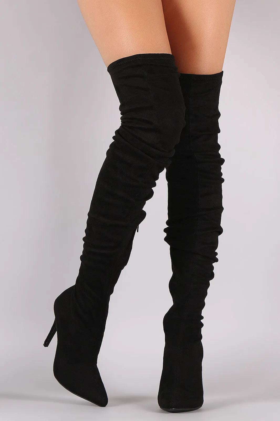 Rina - Suede Slouchy Pointy Toe Stiletto Boots