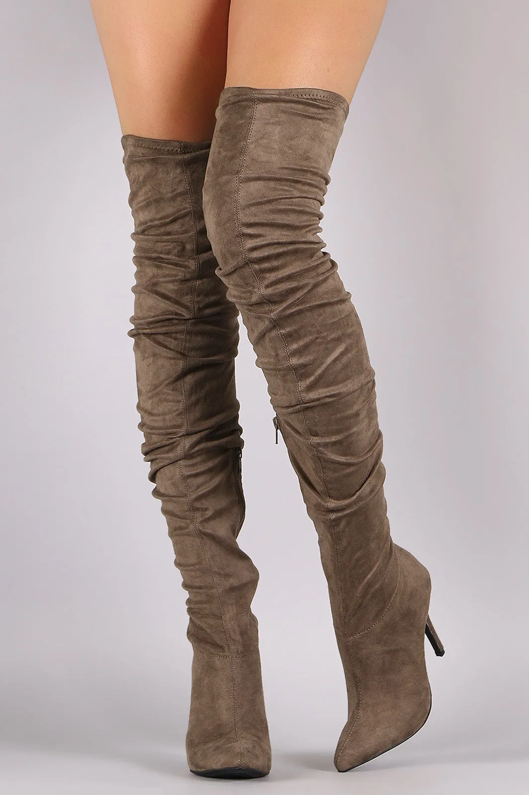 Rina - Suede Slouchy Pointy Toe Stiletto Boots