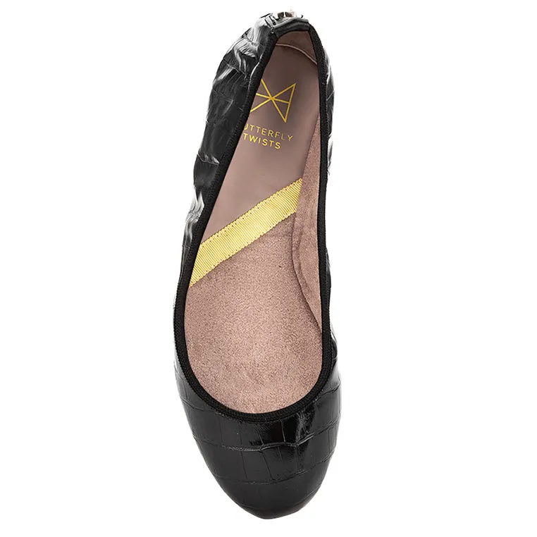 SOPHIA Ballet Flat Shoes - Black Croc