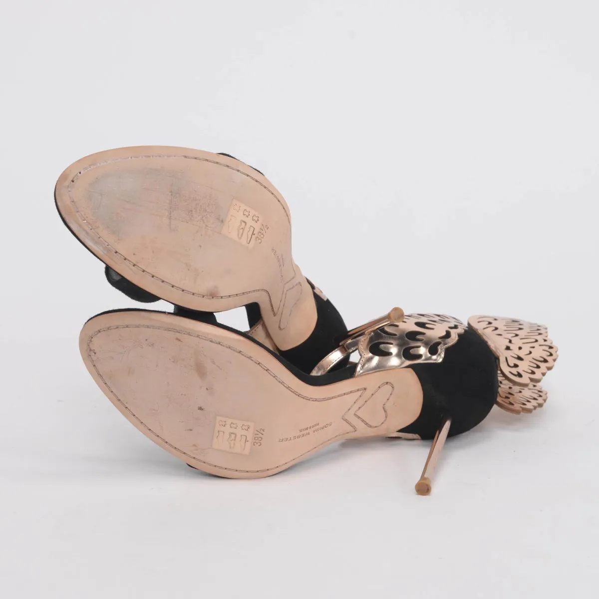 Sophia Webster Gold & Black Suede Evangeline Butterfly Sandals 38.5